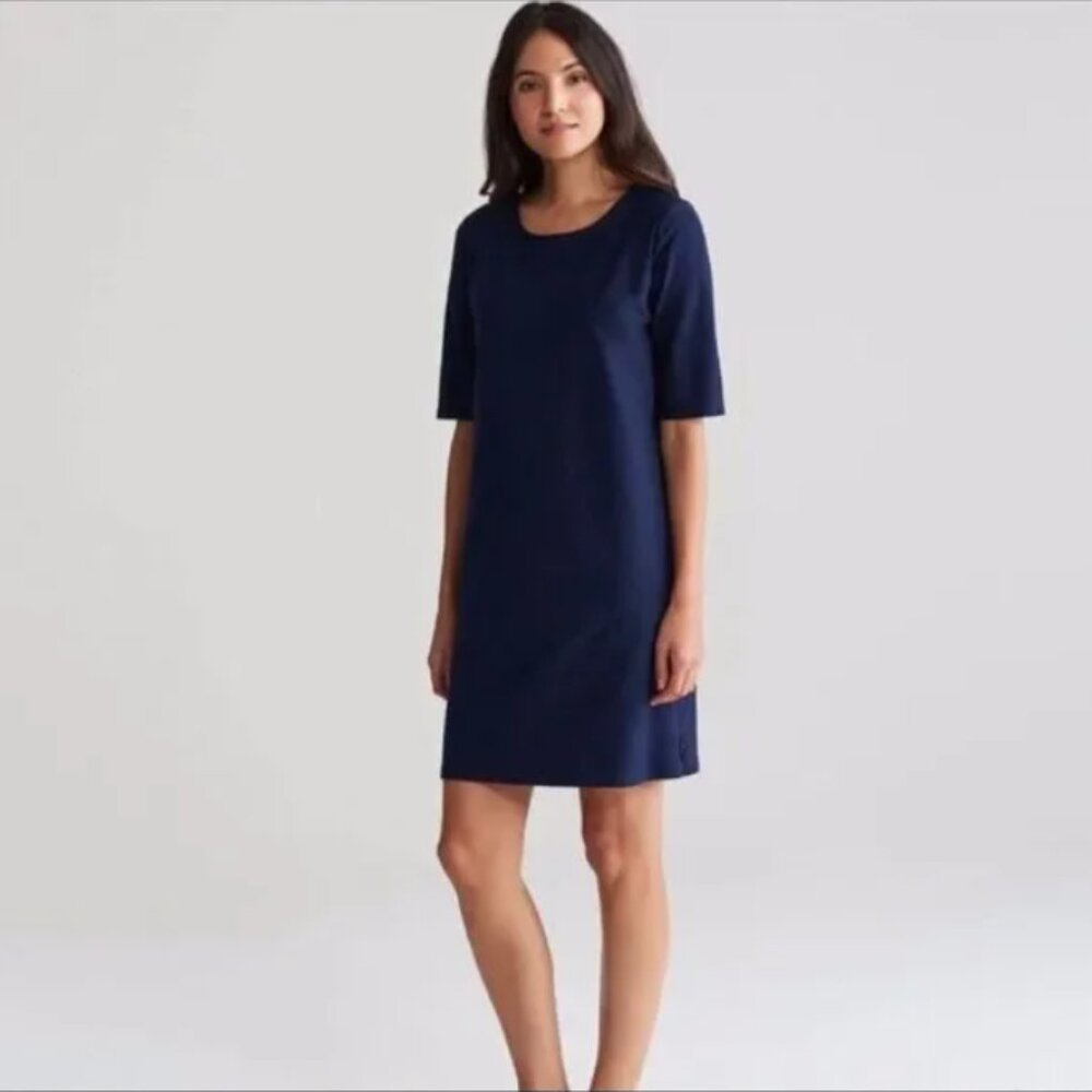 Eileen‎ Fisher washable crepe side zip shift dress navy blue XS
